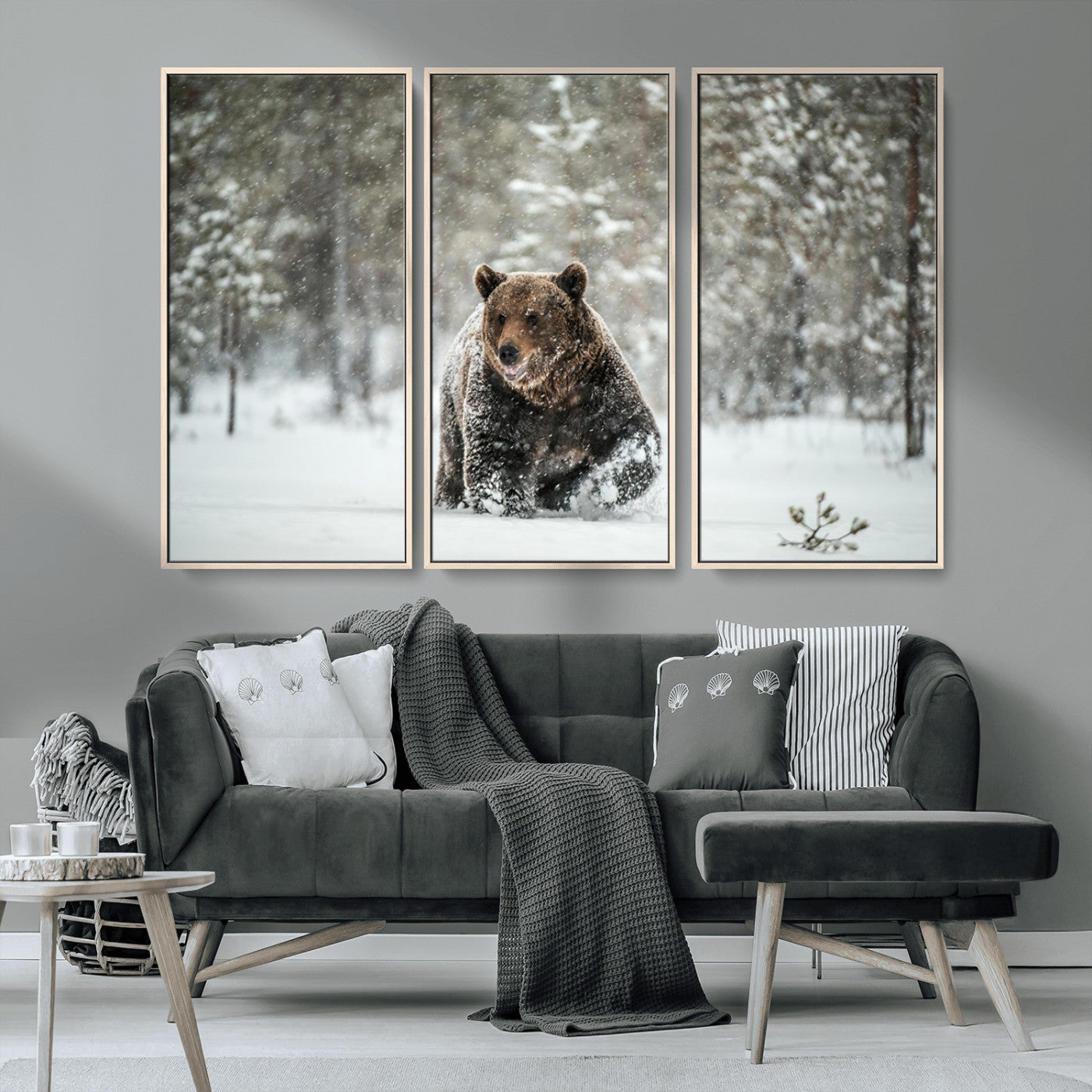 43350-MGV-CV-36X24-Wild Bear in Snow Wall Art – Majestic Wildlife Photography Print, Winter Forest Nature Decor for Cabin, Lodge, Rustic Home,