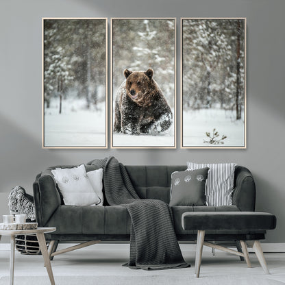 43350-MGV-CV-36X24-Wild Bear in Snow Wall Art – Majestic Wildlife Photography Print, Winter Forest Nature Decor for Cabin, Lodge, Rustic Home,