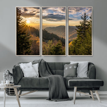 73692479-MGV-CV-36X24-Smoky Mountains Wall Art Canvas Print, Framed Forest Mountain Art Picture Print, Spring Mountain Perfect Spring Style Decor