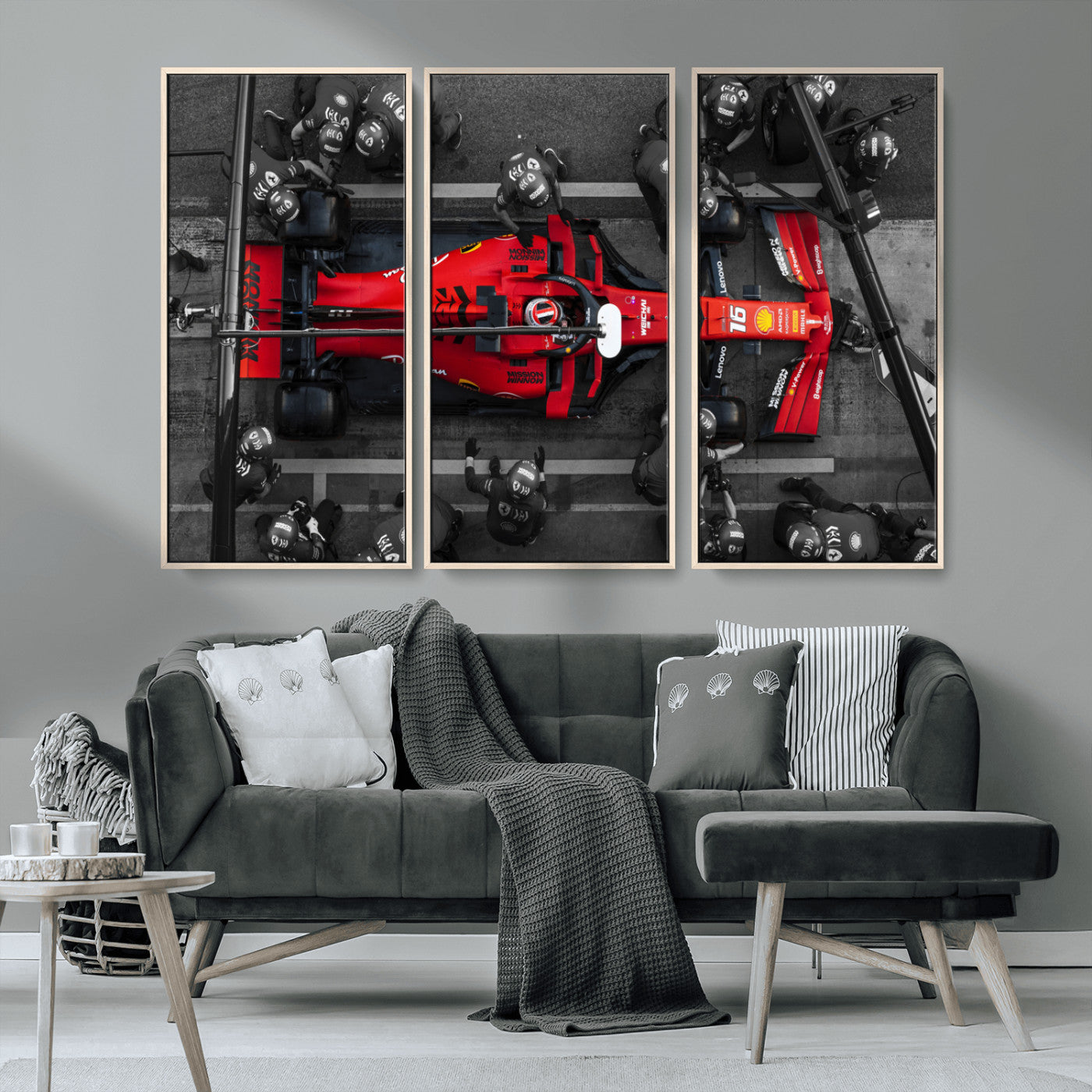 99356-MGV-CV-36X24-Ferrari Pit Stop Wall Art – Formula 1 Racing Car Canvas Print, Red Speed Machine Motorsport Decor for Office, Garage, Man Cave or