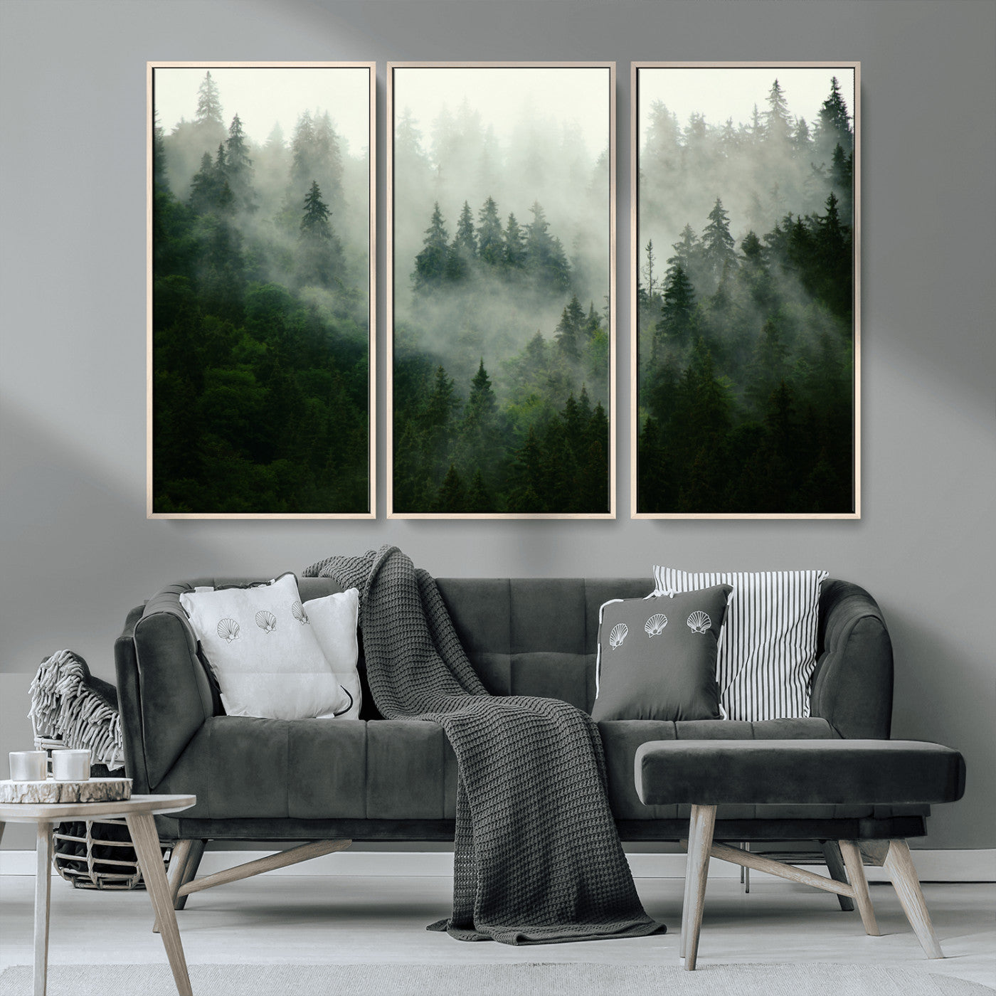 167720496-MGV-CV-36X24-Misty Forest Wall Art – Serene Evergreen Trees Canvas Print, Foggy Mountain Nature Landscape Decor for Bedroom, Living Room or