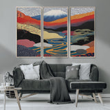 32131-MGV-CV-36X24-Japanese Mount Fuji Wall Art – Abstract Landscape Canvas Print with Swirling Sky & River, Modern Minimalist Asian Inspired Poster