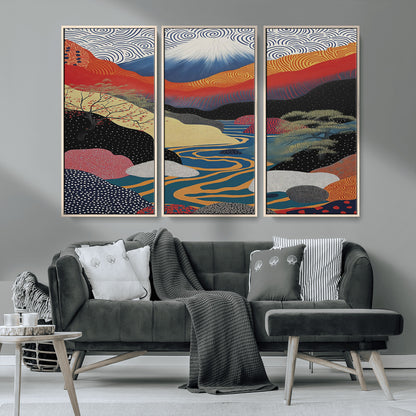 32131-MGV-CV-36X24-Japanese Mount Fuji Wall Art – Abstract Landscape Canvas Print with Swirling Sky & River, Modern Minimalist Asian Inspired Poster