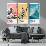 Katsushika-MGV-CV-36X24-Katsushika Hokusai Wall Art Set – The Great Wave, Hydrangea and Swallow, Fine Wind Canvas Prints, Japanese Ukiyo e Style Home and