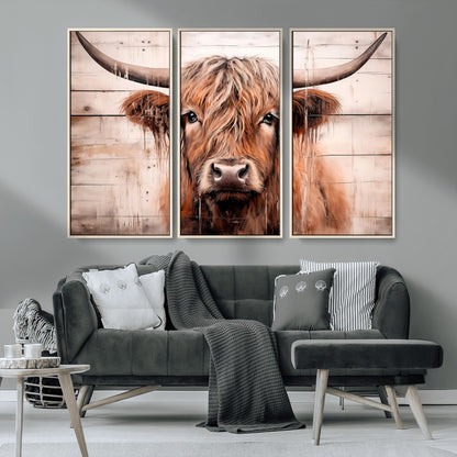 93730-MGV-CV-36X24-Scottish Cow Wall Art Canvas Print, Framed Longhorn Cow Art Picture Print, Highland Cattle Perfect Rustic Farmhouse Decor Artwork