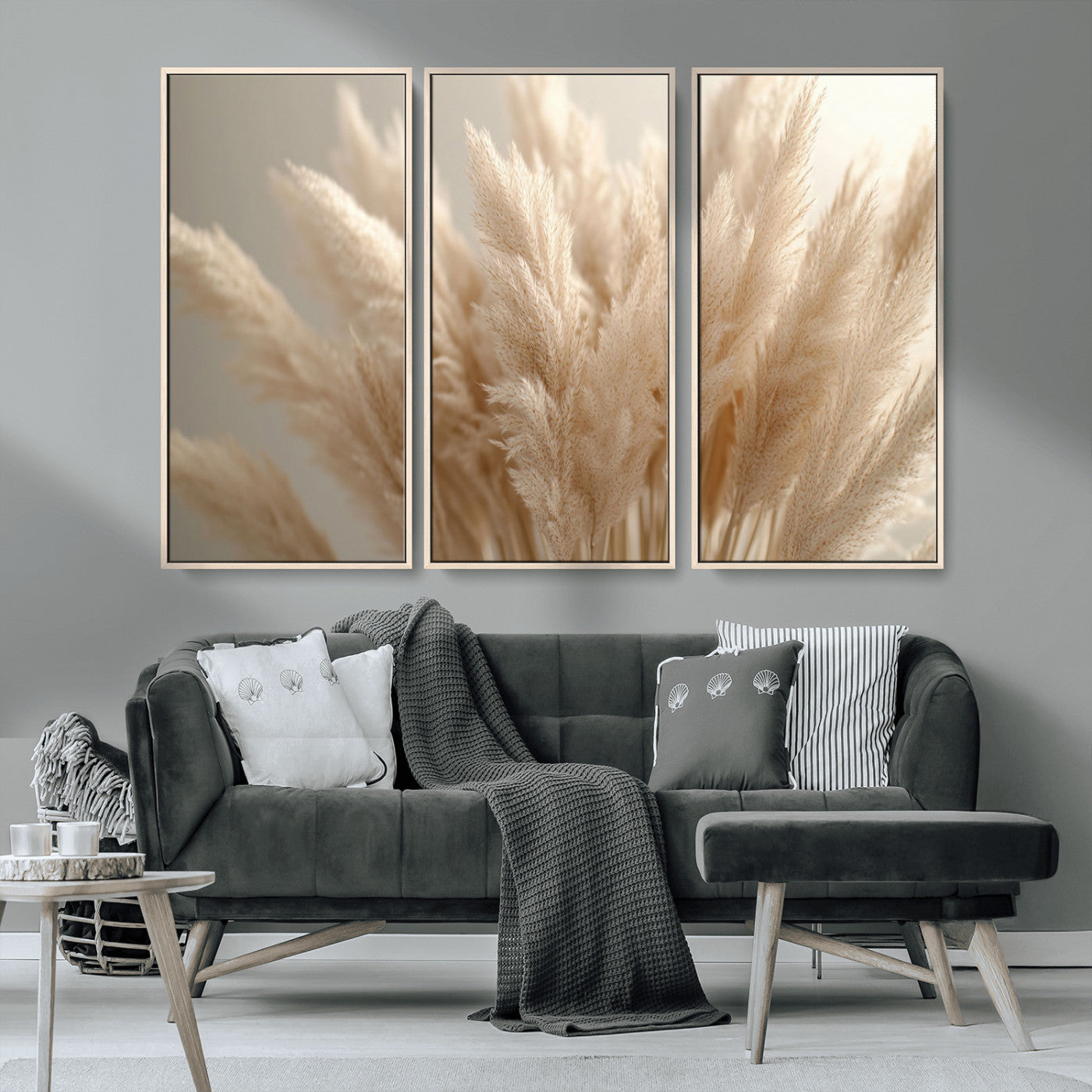 50300-MGV-CV-36X24-Pampas Grass Wall Art Canvas Print, Framed Minimalist Pampas Grass Art Picture Print, Beige Pampas Grass Perfect Minimalist Boho