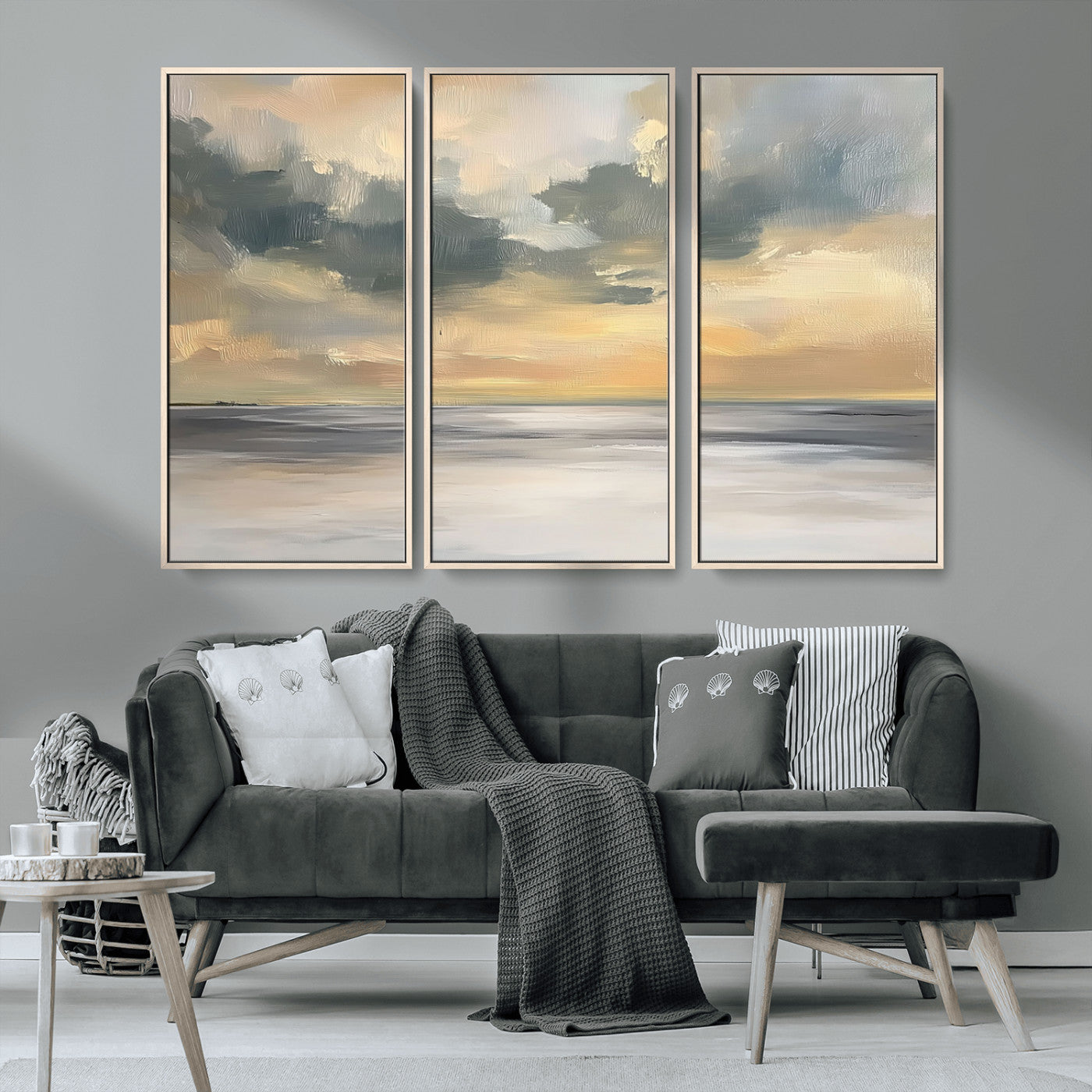 45544-MGV-CV-36X24-Ocean Sunset Wall Art – Serene Seascape Canvas Print with Golden Sky and Calm Water, Coastal Beach Artwork for Living Room,