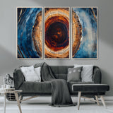 30457-MGV-CV-36X24-Tree Ring Abstract Wall Art – Blue and Brown Wood Grain Canvas Print, Modern Nature Inspired Painting for Rustic Living Room,