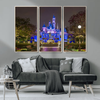 63560-MGV-CV-36X24-Fairy Tale Castle Wall Art – Magical Night Scene Canvas Print with Lights and Gardens, Fantasy Architecture Artwork for Living