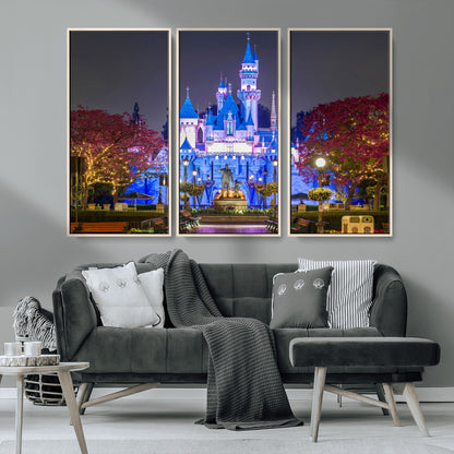 66710-MGV-CV-36X24-Enchanted Castle Wall Art – Magical Night Scene Canvas Print with Glowing Lights, Fantasy Architecture Artwork for Living Room,