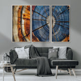 10583-MGV-CV-36X24-Tree Ring Wall Art – Abstract Wood Grain Canvas Print with Blue and Brown Tones, Nature Inspired Rustic Artwork for Living Room,