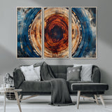 90395-MGV-CV-36X24-Tree Ring Wall Art – Abstract Wood Grain Canvas Print with Fiery Red and Blue Tones, Bold Rustic Nature Inspired Artwork Decor for
