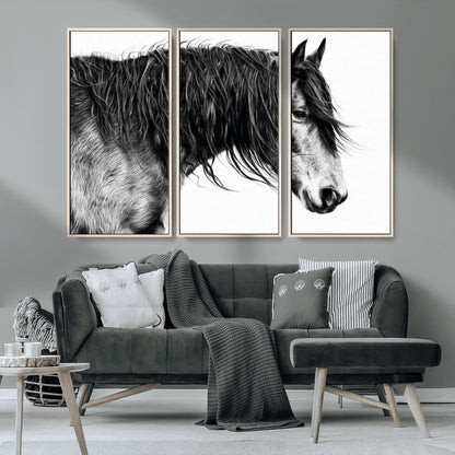 57694-MGV-CV-36X24-Horse Portrait Wall Art – Black and White Canvas Print with Detailed Stallion Profile, Rustic Farmhouse Equestrian Artwork for