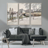 60292-MGV-FC-48X32-3P_Natural-Central Park Winter Wall Art – Snowy Bow Bridge Canvas Print, Scenic New York City Landscape Photography for Living Room, Bedroom