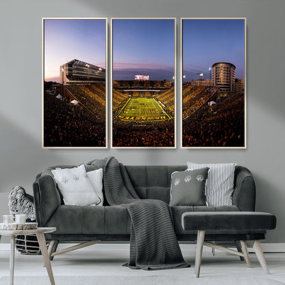 82557-MGV-CV-36X24-College Football Stadium Wall Art – Panoramic Sunset Canvas Print with Marching Band and Game Day Crowd, Sports Artwork for Man