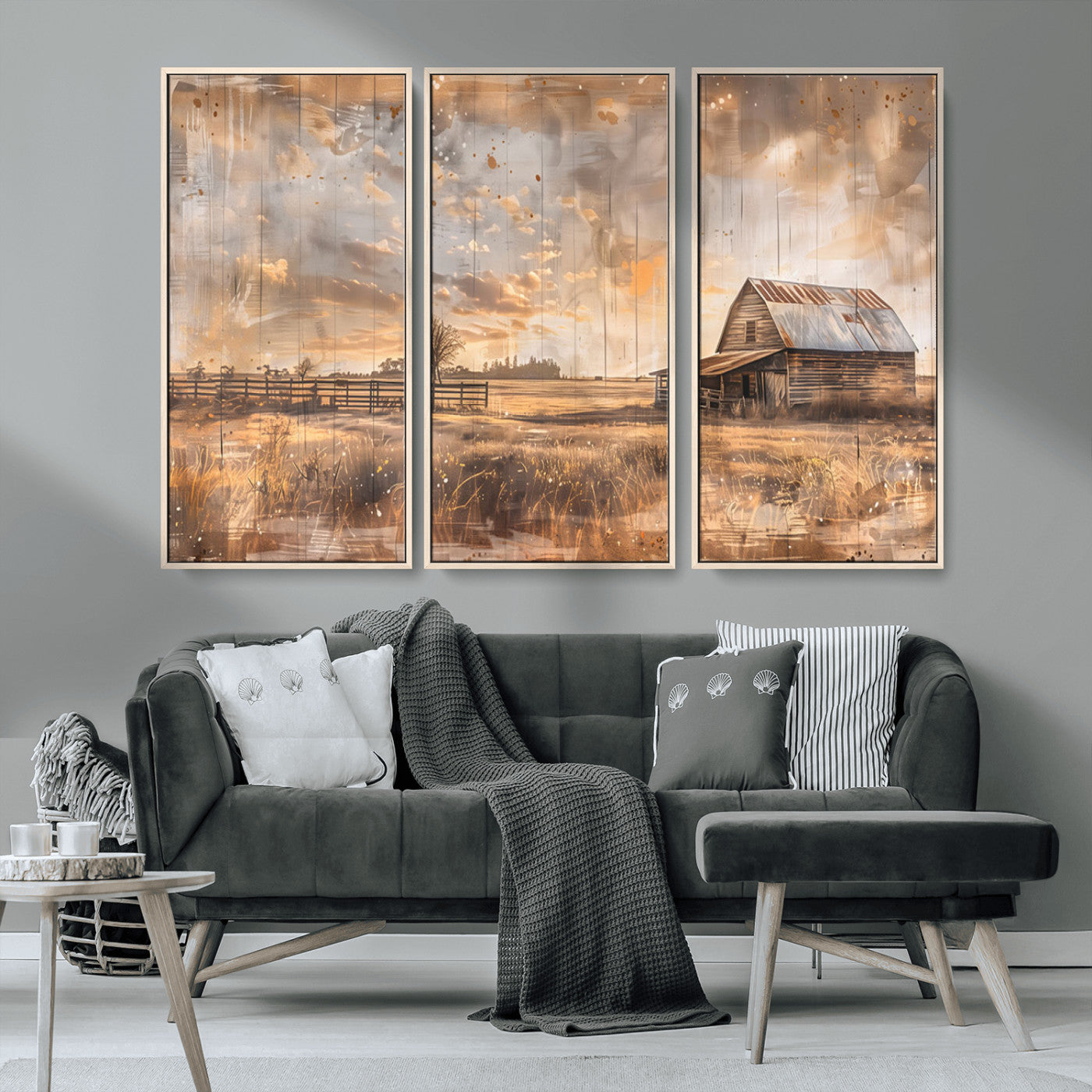 FARM2-MGV-CV-36X24-Rustic Farmhouse Wall Art Canvas Print, Framed Old Barn Art Picture Print, Southwestern Farmhouse Perfect Rustic Decor Artwork