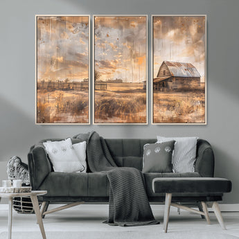 FARM2-MGV-CV-36X24-Rustic Farmhouse Wall Art Canvas Print, Framed Old Barn Art Picture Print, Southwestern Farmhouse Perfect Rustic Decor Artwork