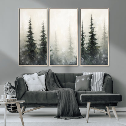 33241-MGV-CV-36X24-Misty Forest Wall Art Canvas Print, Framed Foggy Pines Art Picture Print, Forest Haze Perfect Rustic Minimalist Decor Artwork