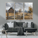 Farm1-MGV-CV-36X24-Rustic Autumn Farmhouse Wall Art – Serene Countryside Scene Canvas Print, Weathered Barn and Autumn Trees Decor for Living Room,