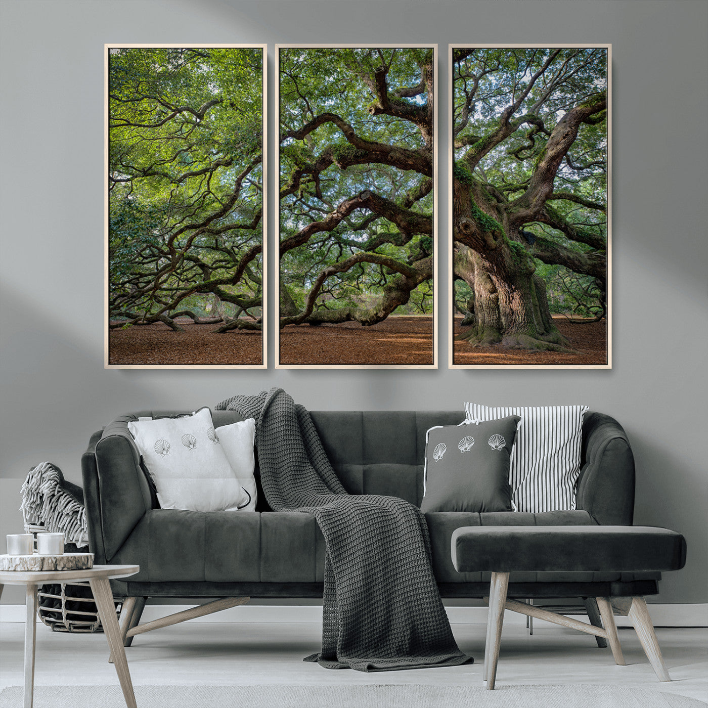 MGV-FC-48X32-3P - Historic Tree Wall Art Canvas Print, Framed Mossy Tree Art Picture Print, Twisted Branches Perfect Nature Southern Decor Artwork