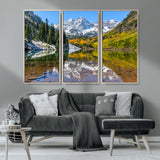 87724099-MGV-CV-36X24-Maroon Bells Wall Art Canvas Print, Framed Snowy Mountains Art Picture Print, Pine Forest Perfect Vibrant Alpine Decor Artwork