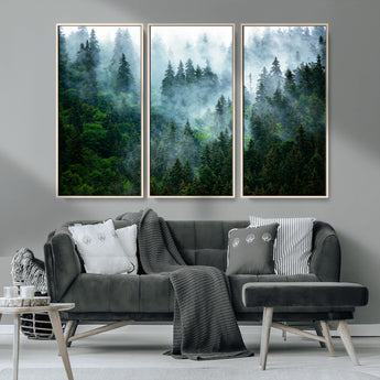 17393683-MGV-CV-36X24-Misty Forest Art Wall Art Canvas Print, Framed Foggy Mountain Art Art Picture Print, Scenic Wall Print Perfect Decor Artwork