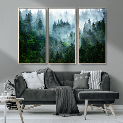 17393683-MGV-CV-36X24-Misty Forest Art Wall Art Canvas Print, Framed Foggy Mountain Art Art Picture Print, Scenic Wall Print Perfect Decor Artwork