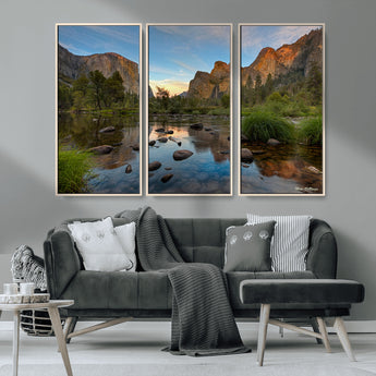 55893831-MGV-FC-48X32-3P_Natural-Yosemite Valley Wall Art Canvas Print, Framed El Capitan Art Picture Print, Sierra Landspace Perfect Rustic Nature Decor Artwork