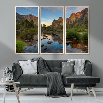 55893831-MGV-FC-48X32-3P_Natural-Yosemite Valley Wall Art Canvas Print, Framed El Capitan Art Picture Print, Sierra Landspace Perfect Rustic Nature Decor Artwork