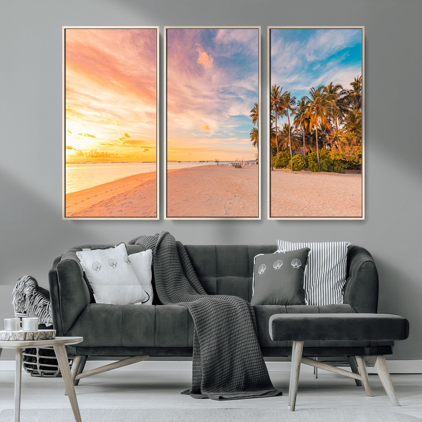 41542880-MGV-CV-36X24-Tropical Beach Wall Art Canvas Print, Framed Palm Trees Art Picture Print, Sunset Shore Perfect Tropical Coastal Decor Artwork