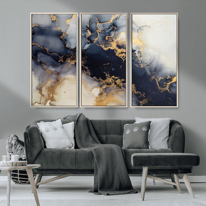 41136487-MGV-CV-36X24-Black Marble Wall Art Canvas Print, Framed Gold Veins Art Picture Print, Abstract Texture Perfect Moody Luxe Decor Artwork