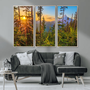 83544043-MGV-CV-36X24-Forest Sunset Wall Art Canvas Print, Framed Sunset Trees Art Picture Print, Green Pines Perfect Rustic Nature Decor Artwork
