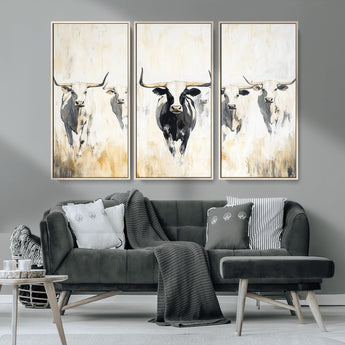 40397799-MGV-CV-36X24-Texas Longhorn Wall Art Canvas Print, Framed Rustic Herd Art Picture Print, Western Bull Perfect Neutral Western Decor Artwork