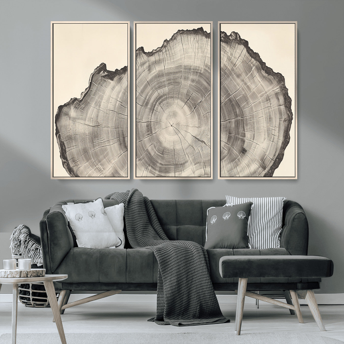 98921313-MGV-CV-36X24-Tree Ring Wall Art Canvas Print, Framed Wood Slice Art Picture Print, Minimalist Wood Perfect Rustic Academic Decor Artwork