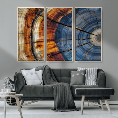 96890915-MGV-CV-36X24-Abstract Tree Ring Wall Art – Rustic Nature Canvas Print with Wood Grain Texture, Modern Earth Tone Artwork for Office, Living
