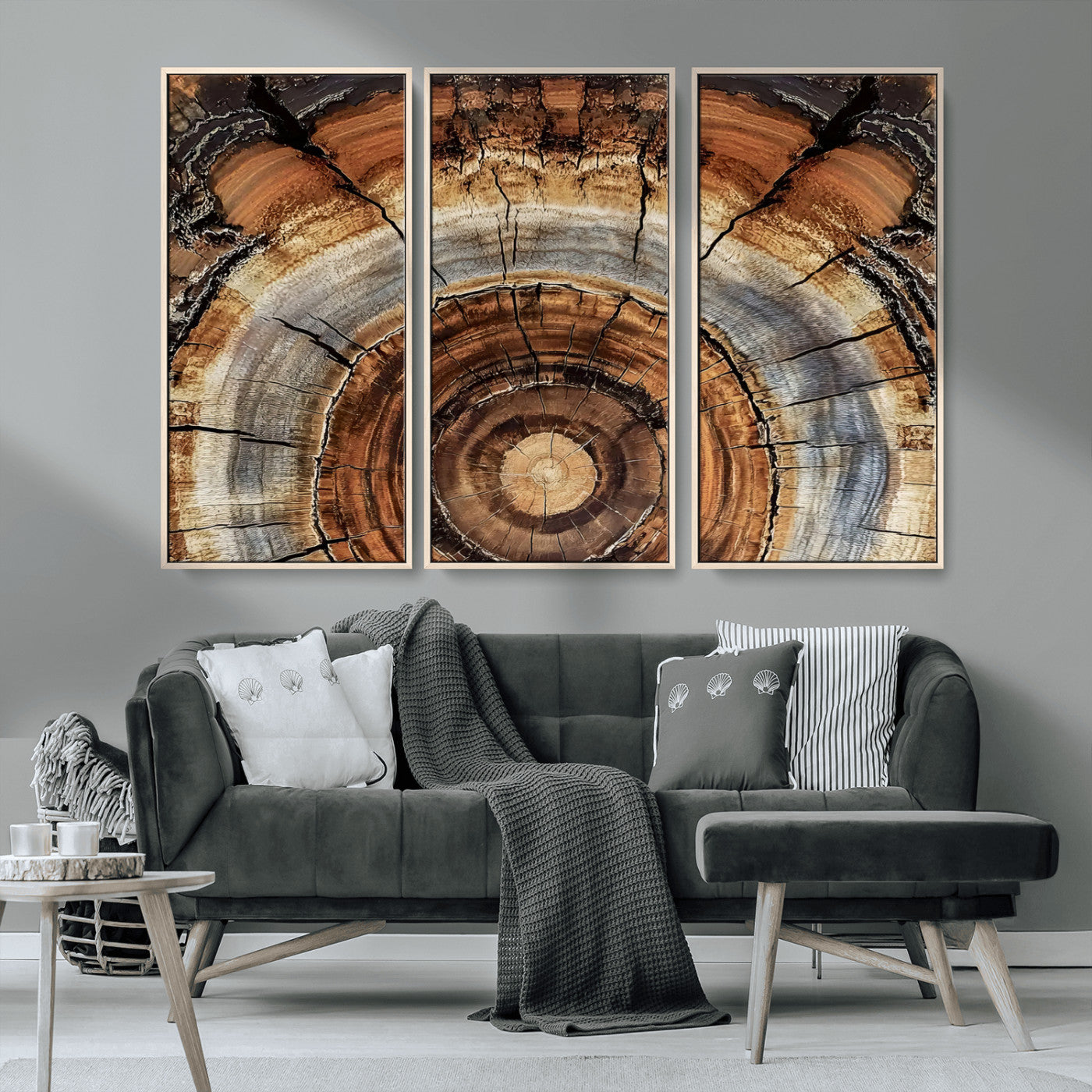 15184146-MGV-CV-36X24-Tree Rings Wall Art Canvas Print, Framed Wood Texture Art Picture Print, Rustic Pattern Perfect Rustic Organic Decor Artwork
