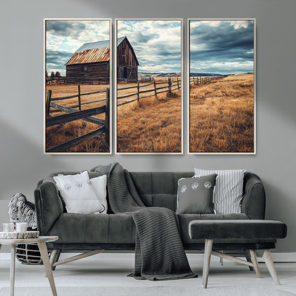 69356982-MGV-CV-36X24-Old Barn Wall Art Canvas Print, Framed Rustic Fence Art Picture Print, Wooden Farmhouse Perfect Rustic Farmhouse Decor Artwork