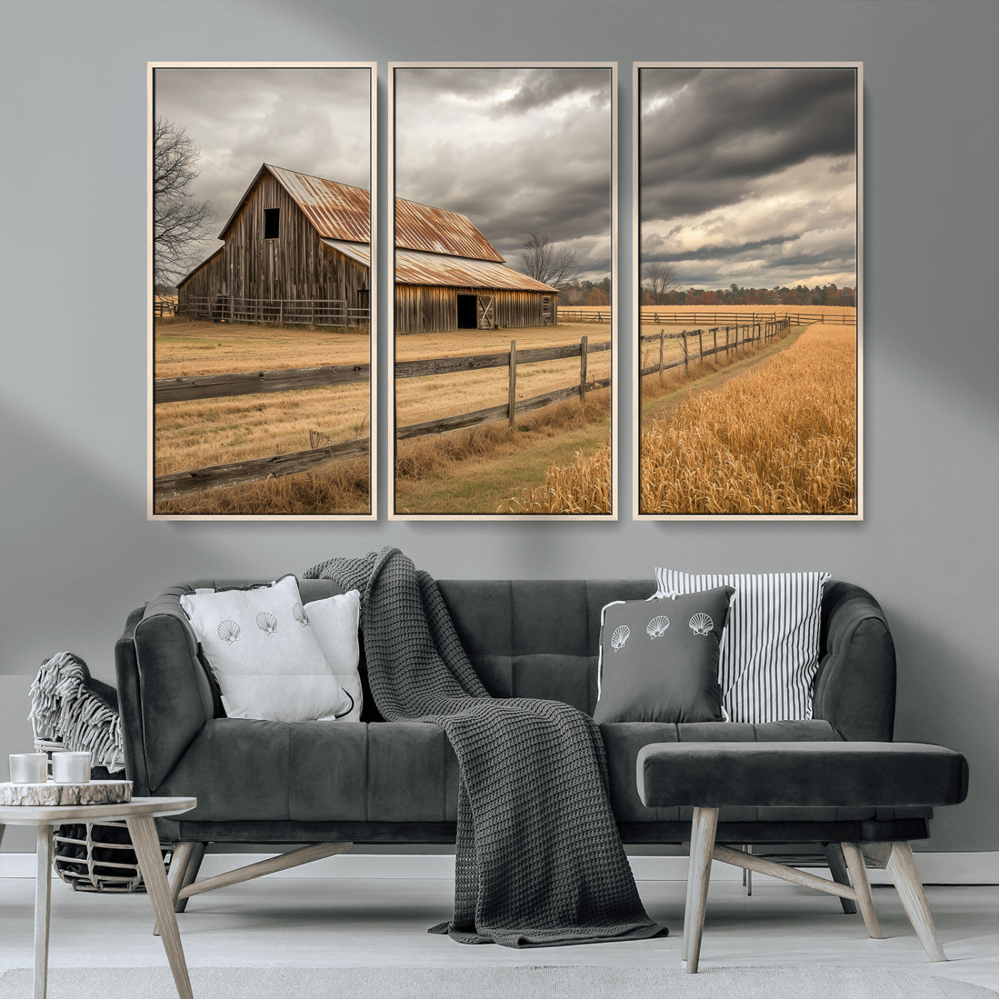 26821575-MGV-CV-36X24-Old Barn Wall Art Canvas Print, Framed Rustic Barn Art Picture Print, Moody Farm Perfect Rustic Farmhouse Decor Artwork