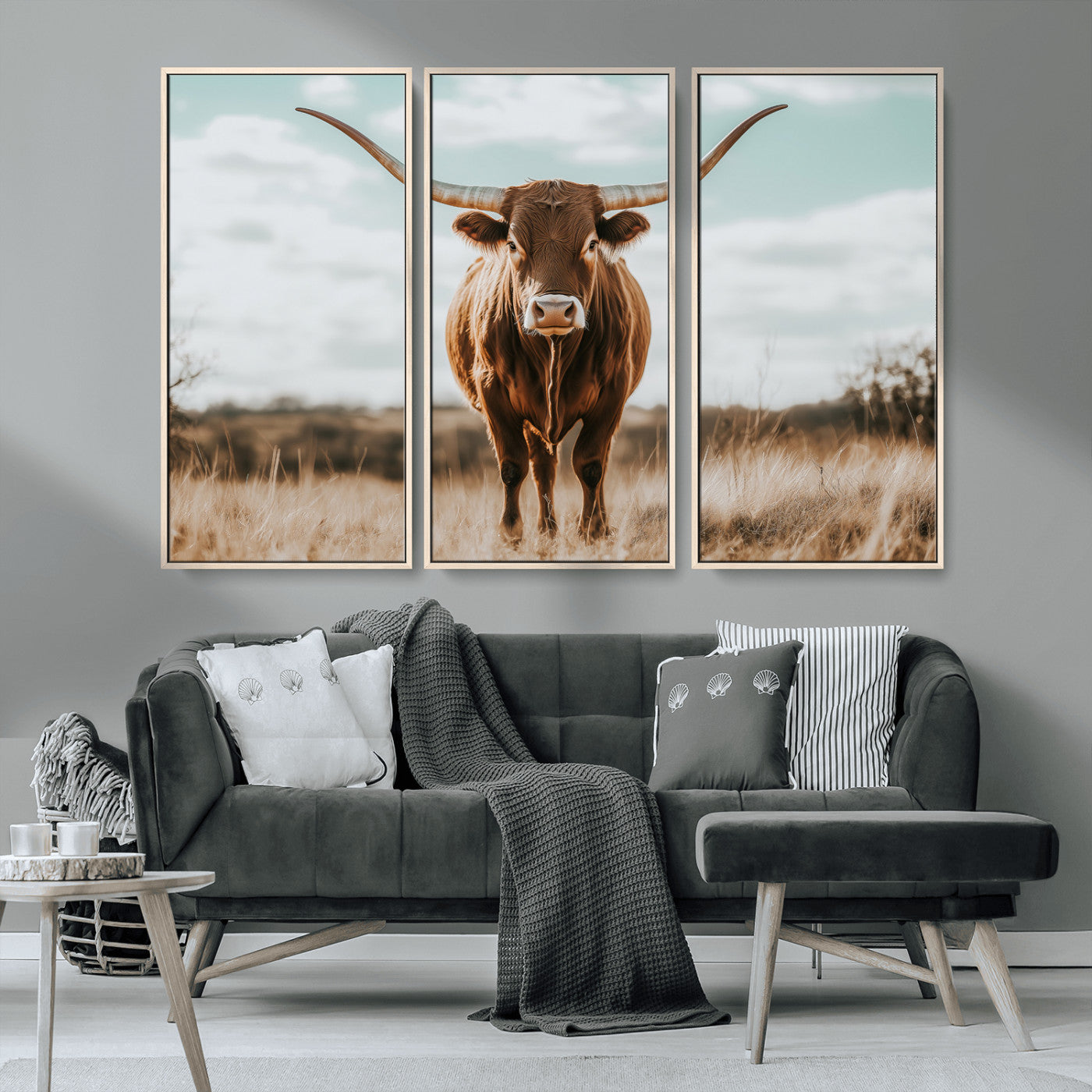 39350715-MGV-CV-36X24-Texas Longhorn Wall Art Canvas Print, Framed Longhorn Cow Art Picture Print, Western Cattle Perfect Rustic Western Decor Artwork