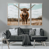 39350715-MGV-CV-36X24-Texas Longhorn Wall Art Canvas Print, Framed Longhorn Cow Art Picture Print, Western Cattle Perfect Rustic Western Decor Artwork