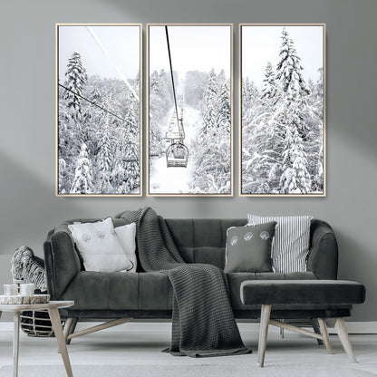 60296839-MGV-CV-36X24-Snowy Mountains Wall Art Canvas Print, Framed Ski Lift Art Picture Print, Winter Forest Perfect Winter Minimalist Decor Artwork