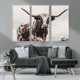 95249234-MGV-CV-36X24-Texas Longhorn Wall Art Canvas Print, Framed Spotted Bull Art Picture Print, Horned Cattle Perfect Rustic Farmhouse Decor Artwork