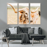 21060648-MGV-CV-36X24-Texas Longhorn Wall Art Canvas Print, Framed Speckled Cow Art Picture Print, Rustic Bull Perfect Rustic Western Decor Artwork