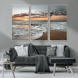 40632752-MGV-CV-36X24-Ocean Sunset Wall Art Canvas Print, Framed Beach Waves Art Picture Print, Coastal Scene Perfect Coastal Decor Artwork