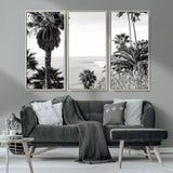 89458520-MGV-CV-36X24-Palm Trees Wall Art Canvas Print, Framed Coastal View Art Picture Print, Ocean Horizon Perfect Monochrome Coast Decor Artwork