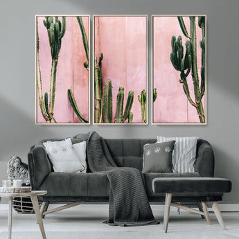 93119502-MGV-CV-36X24-Tall Cactus Wall Art Canvas Print, Framed Pink Wall Art Picture Print, Cactus Lines Perfect Modern Desert Decor Artwork