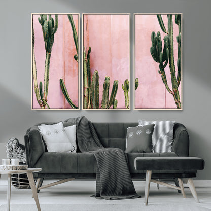 93119502-MGV-CV-36X24-Tall Cactus Wall Art Canvas Print, Framed Pink Wall Art Picture Print, Cactus Lines Perfect Modern Desert Decor Artwork