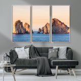 72996116-MGV-CV-36X24-El Arco Wall Art Canvas Print, Framed Cabo Rocks Art Picture Print, Ocean Arch Perfect Golden Coastal Landmark Decor Artwork