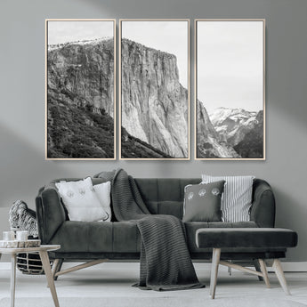 39393420-MGV-CV-36X24-El Capitan Wall Art Canvas Print, Framed Yosemite Cliff Art Picture Print, Monochrome Mountain Perfect Monochrome Sierra Decor