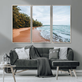 88125882-MGV-CV-36X24-Tropical Shoreline Wall Art Canvas Print, Framed Palm Trees Art Picture Print, Tropical Ocean Perfect Tropical Coastal Decor